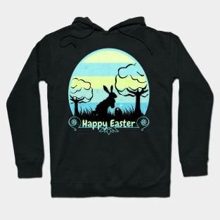 Happy Easter Bunny Retro Sunset Badge Baby Blue Edition Hoodie